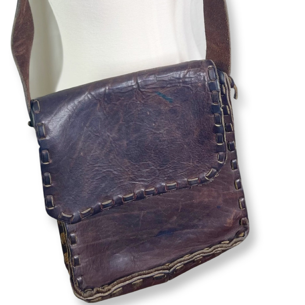 Vintage 1970's Handcrafted Bort Carleton Leather Handbag - Hand Stitched - Boho